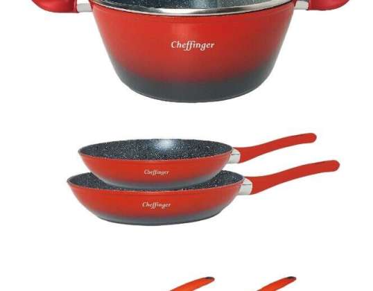 6 pcs Cookware Cooking Pot Set Pot Pan Kitchen Gadgets Lid Induction, Black Red