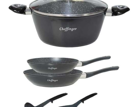 6 pcs Cookware Cooking Pot Set Pot Pan Kitchen Gadgets Lid Induction, Black