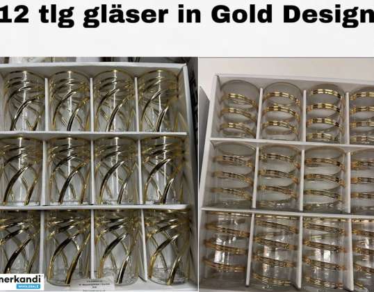 Склянки для води - Набір з 12 штук - 175 мл - - Склянки для пиття - Золотий дизайн
