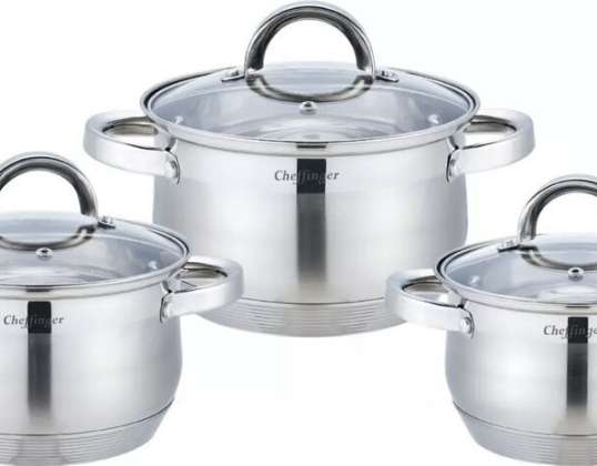 Pot Set 6 Pieces Stainless Steel Cookware Induction Stainless Lid