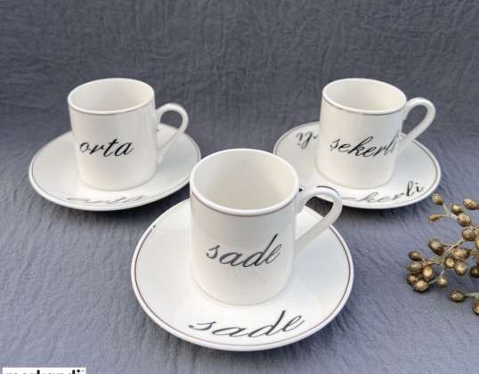 Kaffekopper Sett tyrkiske mokkakopper 12 stykker med tallerkener hvit