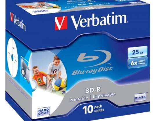 BD R 25GB Verbatim 6x Tintes balts Pilna Virsma 10gab Juvelierizstrādājumu futrālis 43713