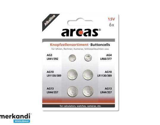 Batteri Arcas knappceller Sett AG3 AG13 0 Mercury/Hg 6 stk
