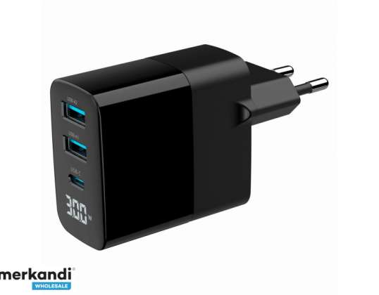 Gembird 3 Port 30W GaN USB Fast Charger LCD TA UC PDQC30LCD BK 02
