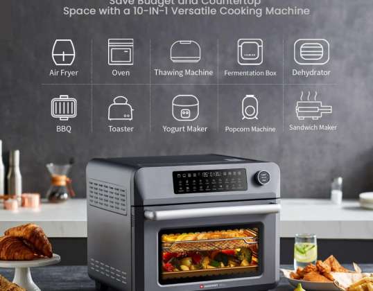 Hauswirt Air Fryer Oven 25 Litre Extra Large, Countertop Convection Oven with Grill/Airfryer/Dehydrator, Digital Touch Screen, Enamel liner, E-recipes
