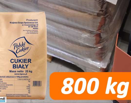 Baltasis krištolinis cukrus &quot;Polski Cukier&quot; EU2 (2 kat.) 25 kg popieriniuose maišeliuose ant EPAL 800 kg