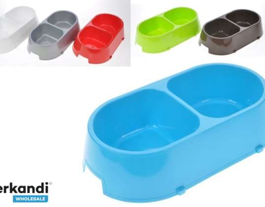 TWO-CHAMBER BOWLS FOR PETS, DOGS, CATS ASSORTED COLOURS
