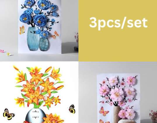 Stickers 3D « &quot;Fleurs dans un vase&quot; » (3 pièces) VASUBLOOM