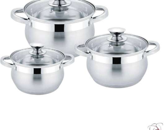Cookware Set - 6 Pieces - Stainless Steel - 18, 20 and 24 cm - Induction Saucepans