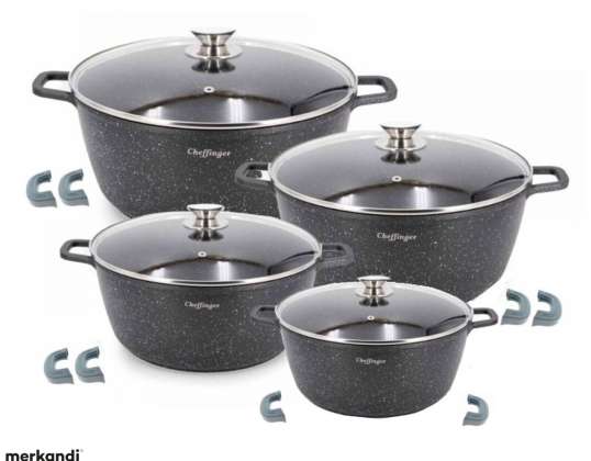8 pcs Ensemble de marmite Pot Induction Antiadhésif 20-24-28-32cm Ensemble de vaisselle Noir