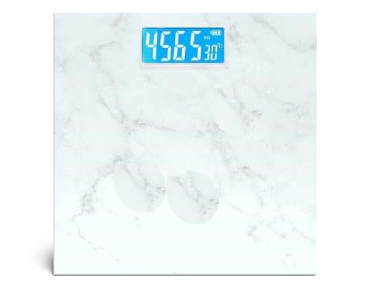 Balance de salle de bain Balance corporelle Bleu LCD numérique 180kg marbre blanc Design