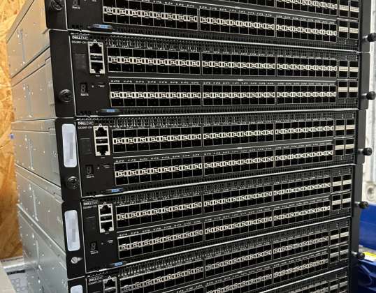 5 conmutadores DELL PowerSwitch S5296F-ON 96 SFP28 de 25 Gb y 8 conmutadores de 100 Gb