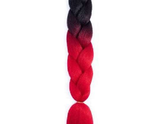 BRAIDED Synthetic hair colorful braids dreadlocks highlights 60 CM OMBRE BLACK RED XJ4801