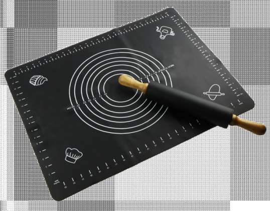 Silikonplatte mit Rolle TOPFANN schwarz Bambusrolle 45x60 cm