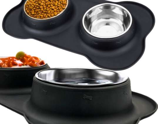 DOUBLE BOWL FOR DOG CAT NON-SLIP BOWL STAND 2x450 ml