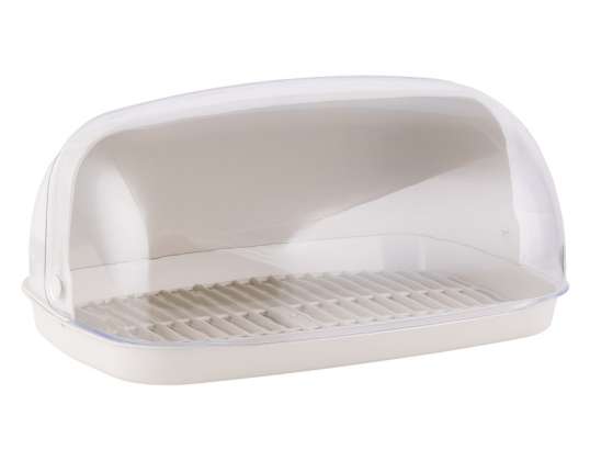 Пластмасова кутия за хляб светло бежов бял розов капак 36x27x17 см контейнер за хляб за хляб