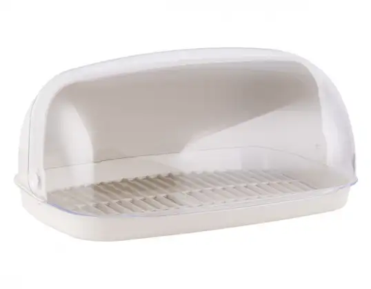 Plastic breadbox light beige white rose lid 32x25x17 cm bread container for bread