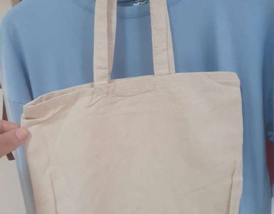 Set of 100% cotton beach bags, resistant and durable with natural finish, 70 cm long handles
