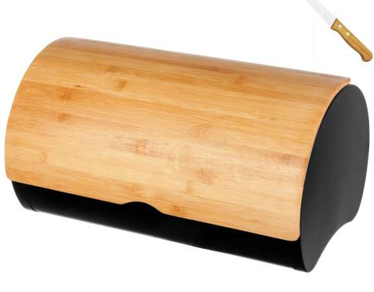 Pudełko na lunch - Pojemnik - Bambus/stal nierdzewna - Brązowy/Czarny + darmowy nóż do chleba