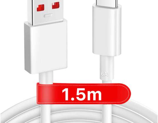 Kabel USB C typu C Výkonný Rychlý 67W 6A PD 1,5M Kabel Bílý