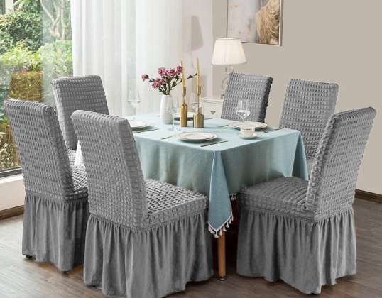 Set of 6 Pcs Elastic Chair Covers with Back and Ruffles 6 colors