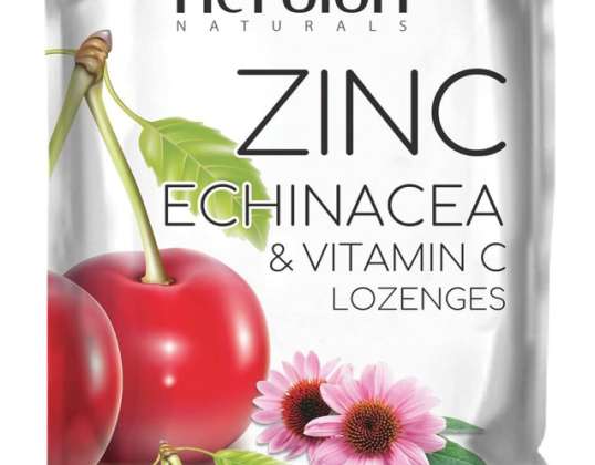 Pastillas de zinc, equinácea y vitamina C de Herbion Naturals con sabor natural a cereza - 25 CT - Suplemento dietético - Apoya el sistema inmunológico - Promueve el Ov