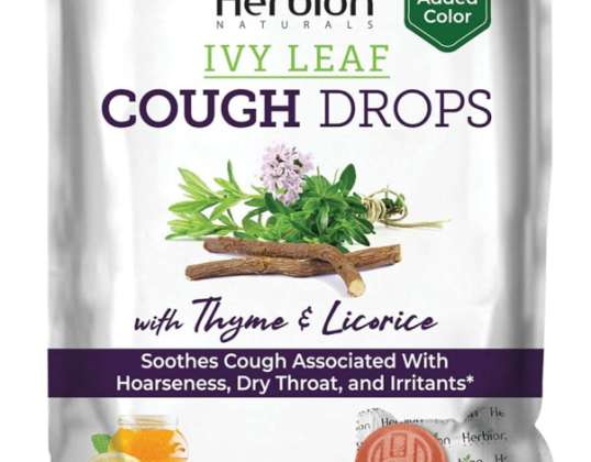 Herbion Naturals Efeublatt-Hustenbonbons mit Thymian &amp; Süßholz, Honig-Zitronen-Geschmack, lindert Husten, für Erwachsene und Kinder ab 6 Jahren, 25 Tropfen