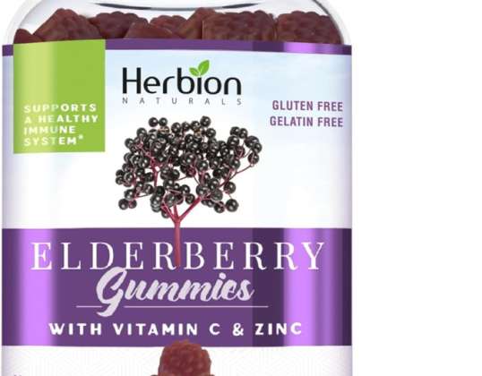 Herbion Naturals Бъз Gummies с витамин С &amp; Цинк Здрава имунна система Подкрепа Gummies, 60 Count Pectin Gummies