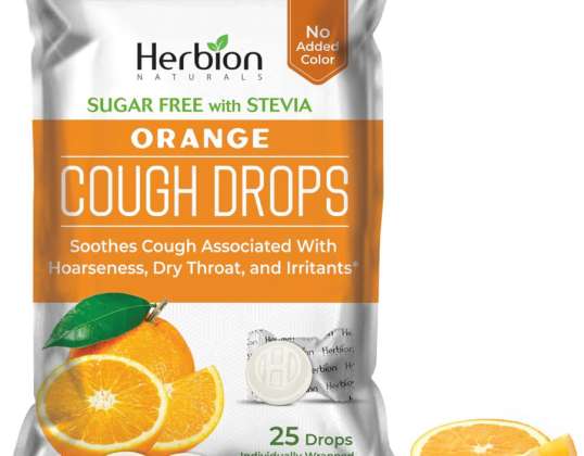 Herbion Naturals Cough Drops with Orange Flavor, Sugar-Free with Stevia, Soothes Cough, For Adults and Children over 6 years