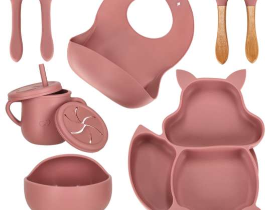 Silicone dishes for children squirrel set of 9 pieces dark pink