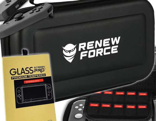Case REINFORCED for Nintendo Switch V1 V2 OLED + Tempered Glass H9 MGC-S-BLACK