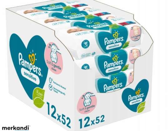 Pampers Sensitive Wipes 12x52 pcs. - Gentle Protection for Sensitive Skin
