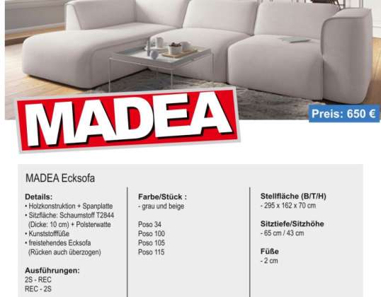 Möbel Ecksofa und Wohnlandschaft Madea in Cordstoff