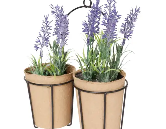 Artificial plant 2x Lavender in pendant 22 cm