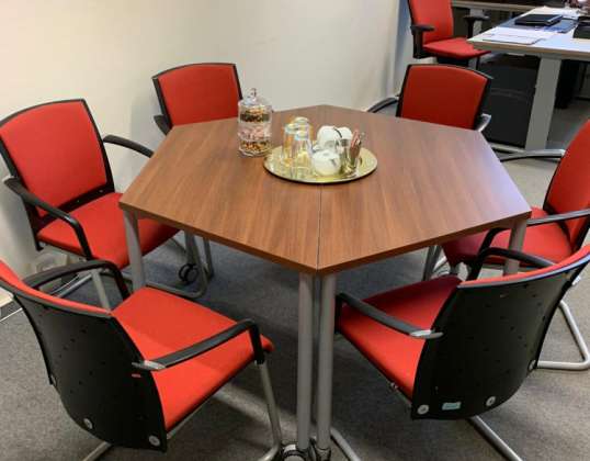 2 x conference tables, office furniture, various office work tables with manual height adjustment, various chairs from brands such as König Neurath, Sedus and many more.