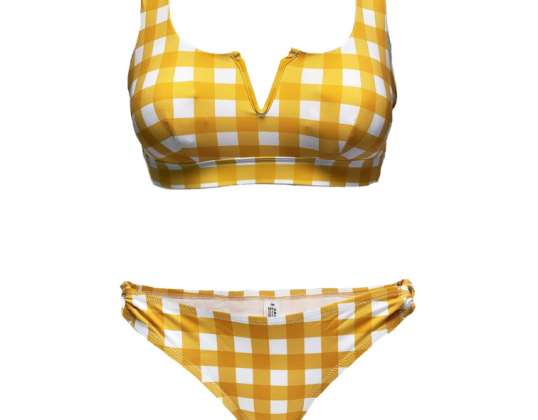 Conjuntos de bikini con estampado de cuadros amarillos/blancos para mujer