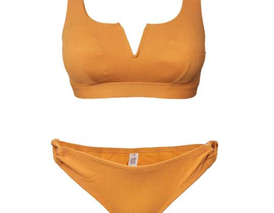 Orange strukturierte vorgeformte Bikini-Sets für Damen