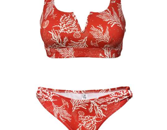 Set bikini preformati rossi con stampa da donna