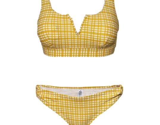 Yellow/white preformed bikini sets for women