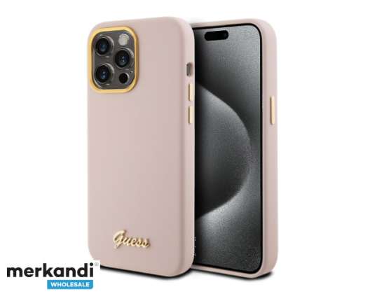 Etui Guess iPhone 15 Pro Back Cover - Metalowe logo Script - Różowe J-TOO