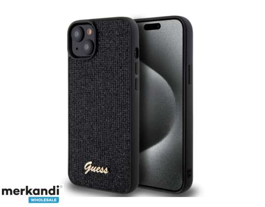 Guess iPhone 15 Plus &amp; iPhone 14 Plus Back cover case - Disco script metalen logo - Zwart J-TOO