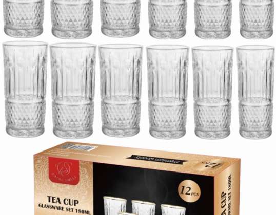 The set consists of 12 water glasses with a capacity of 175 ml. The glasses are made of high-quality glass and finished in noble silver. The