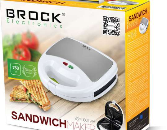 750W Sandwich Maker by Brock Electronics – 4 Triangle Capacity, Non-Stick, Auto Temperature Control