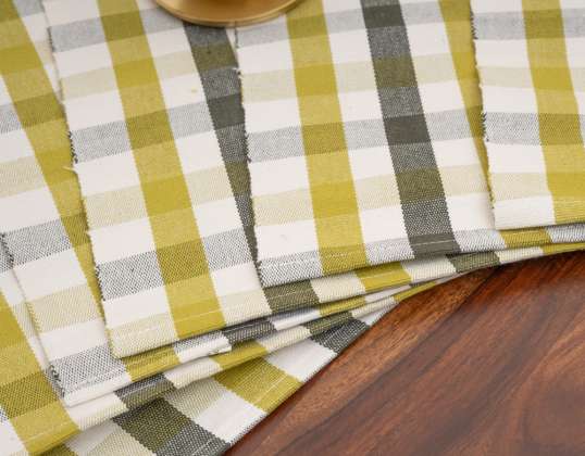 Set of 6 - Stylish placemats: Grey/Beige Checkered Cotton Placemats, Perfect Placemats for Celebration &amp; Everyday (33 x 48, Grey/Beige Check)