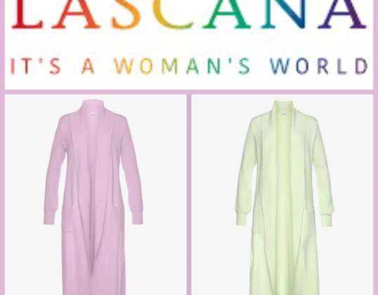 020081 women's cardigan coat from Lascana. A model in pink, purple and lettuce