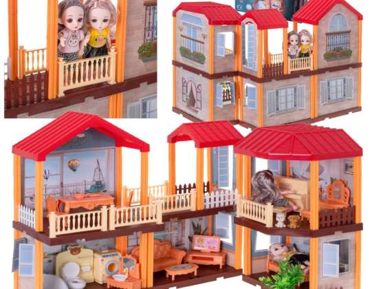 Dollhouse villa red roof lighting furniture and dolls 39 5cm