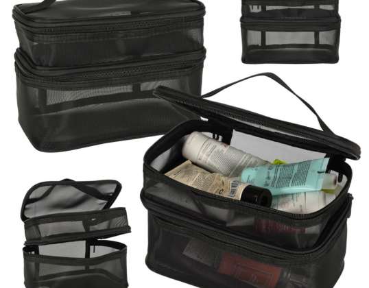 Travel Toiletry Bag Foldable Stacked Organizer for Cosmetics Accessories Storage Black