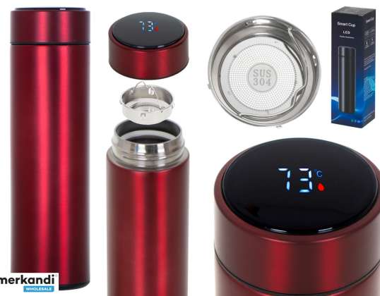 Thermal bottle mug thermos smart LED 500ml burgundy