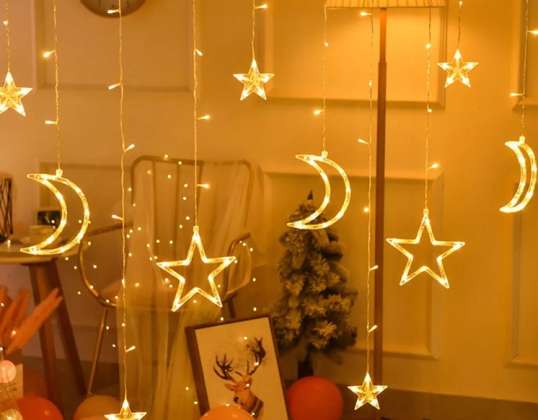 LED Curtain Lights Moon Stars 2 5m 138LED Warm White