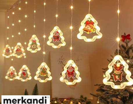 Cortina de luces LED con dibujos de árboles de Navidad, 3m, 10 bombillas USB